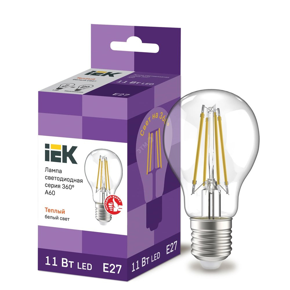 Лампа светодиодная LED 11вт Е27 теплый FILAMENT (LLF-A60-11-230-30-E27-CL)