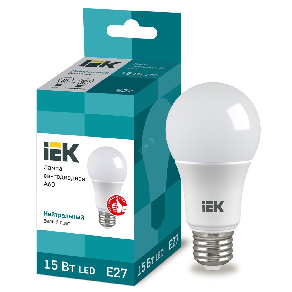 Лампа светодиодная LED 15вт Е27 белый ECO (LLE-A60-15-230-40-E27)
