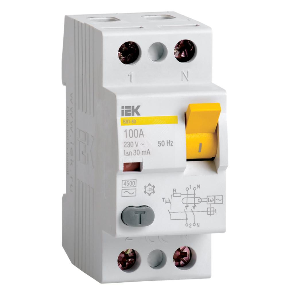 Выключатель дифференциального тока (УЗО) 2п 63А 30мА ВД1-63 АС(Электромеханическое) (MDV10-2-063-030)