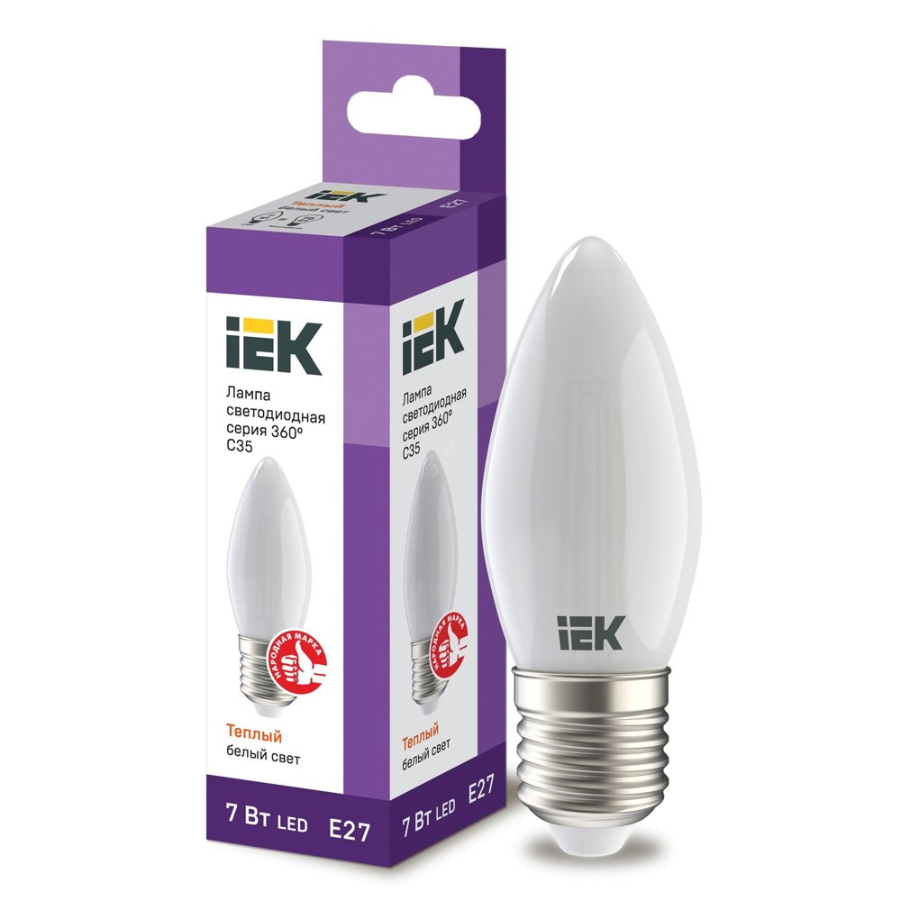 Лампа светодиодная LED 7вт Е27 теплый матовая свеча FILAMENT (LLF-C35-7-230-30-E27-FR)