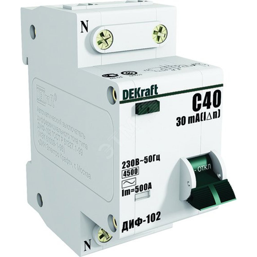 Выключатель автоматический дифференциальный (АВДТ) 1п+N 6А 30мА тип AC С 4.5кА ДИФ-102 (16001DEK)