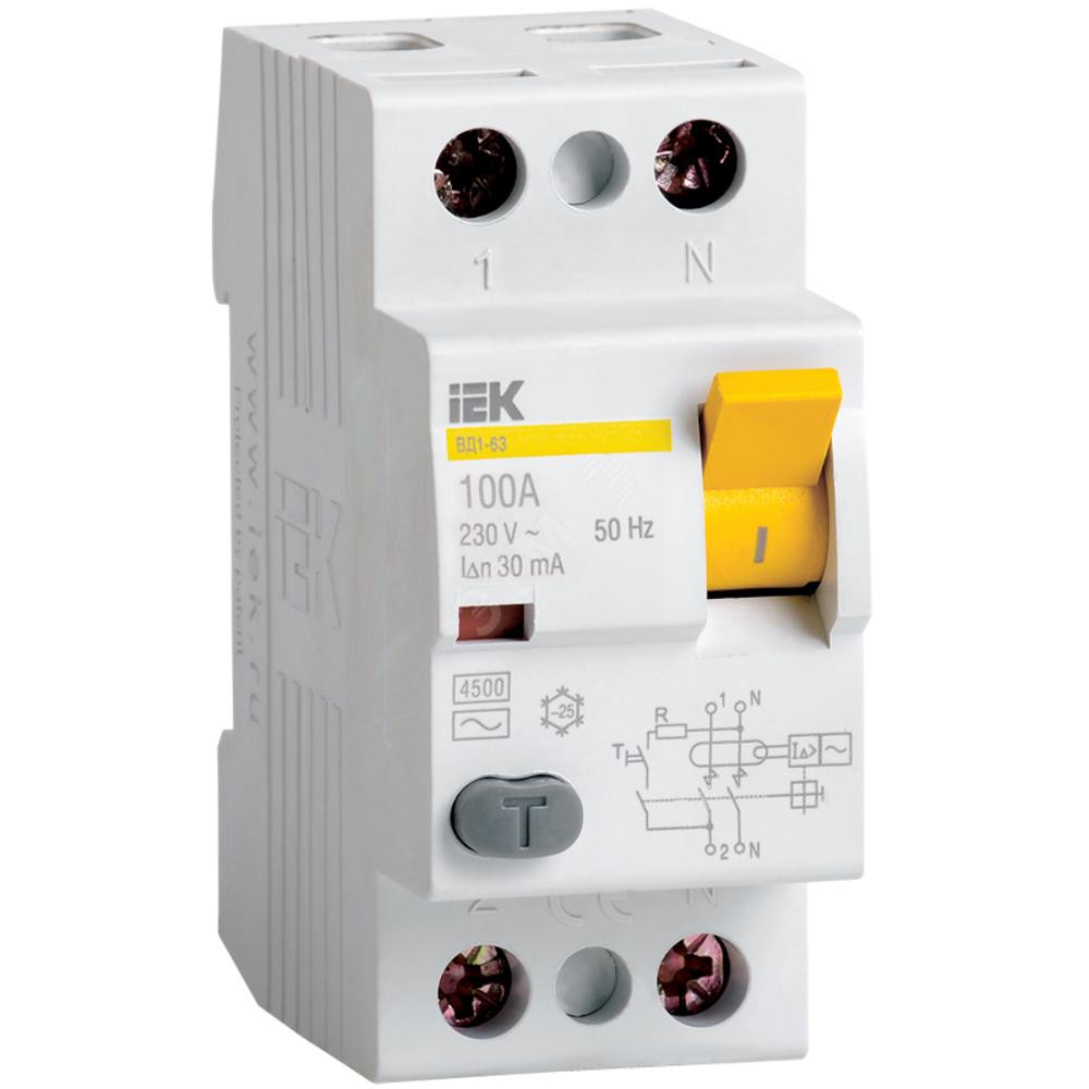 Выключатель дифференциального тока (УЗО) ВД1-63S 2Р 63А 100мА(Электромеханическое) (MDV12-2-063-100)