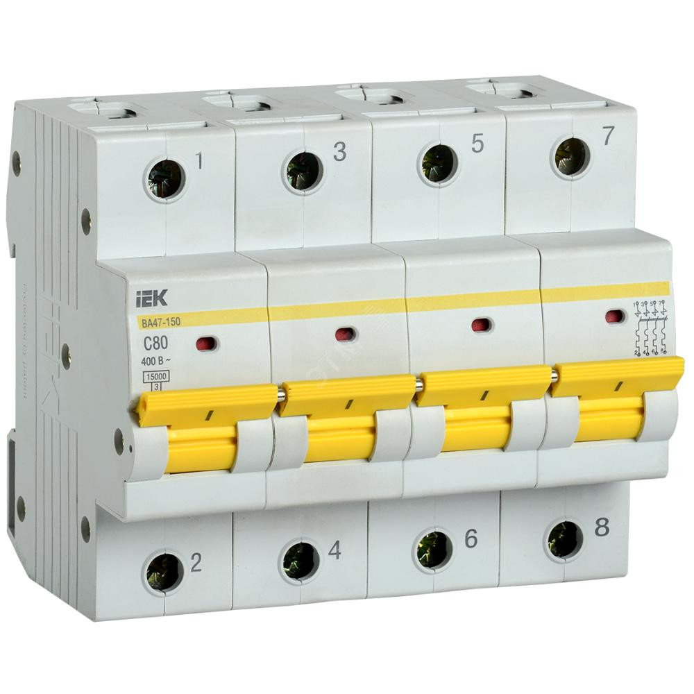Выключатель автоматический ВА47-150 4Р 80А 15кА характеристика C (MVA50-4-080-C)