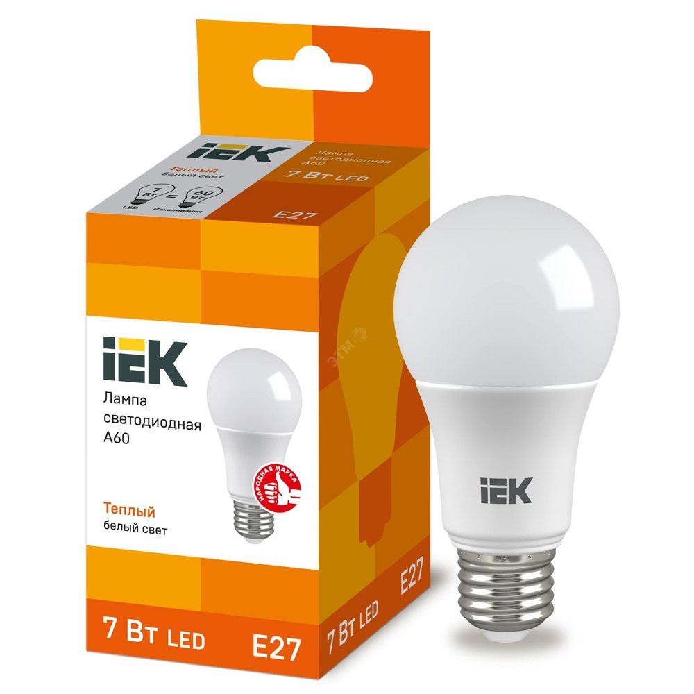 Лампа светодиодная LED 7вт E27 тепло-белый ECO (LLE-A60-7-230-30-E27)