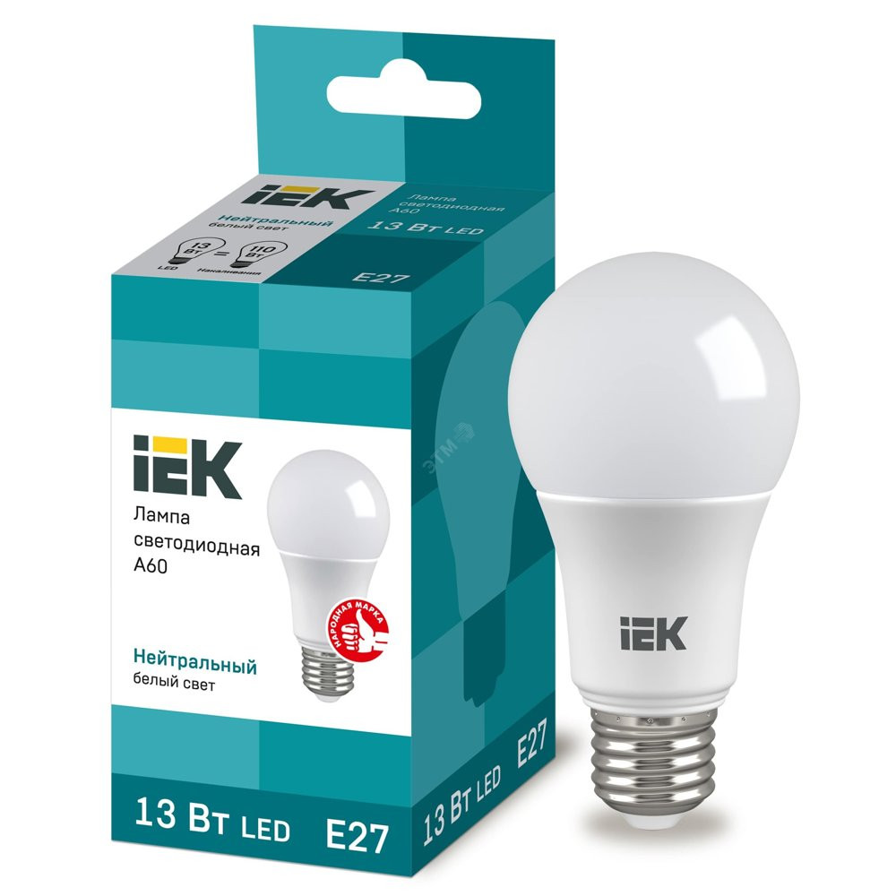 Лампа светодиодная LED 13вт Е27 белый ECO (LLE-A60-13-230-40-E27)