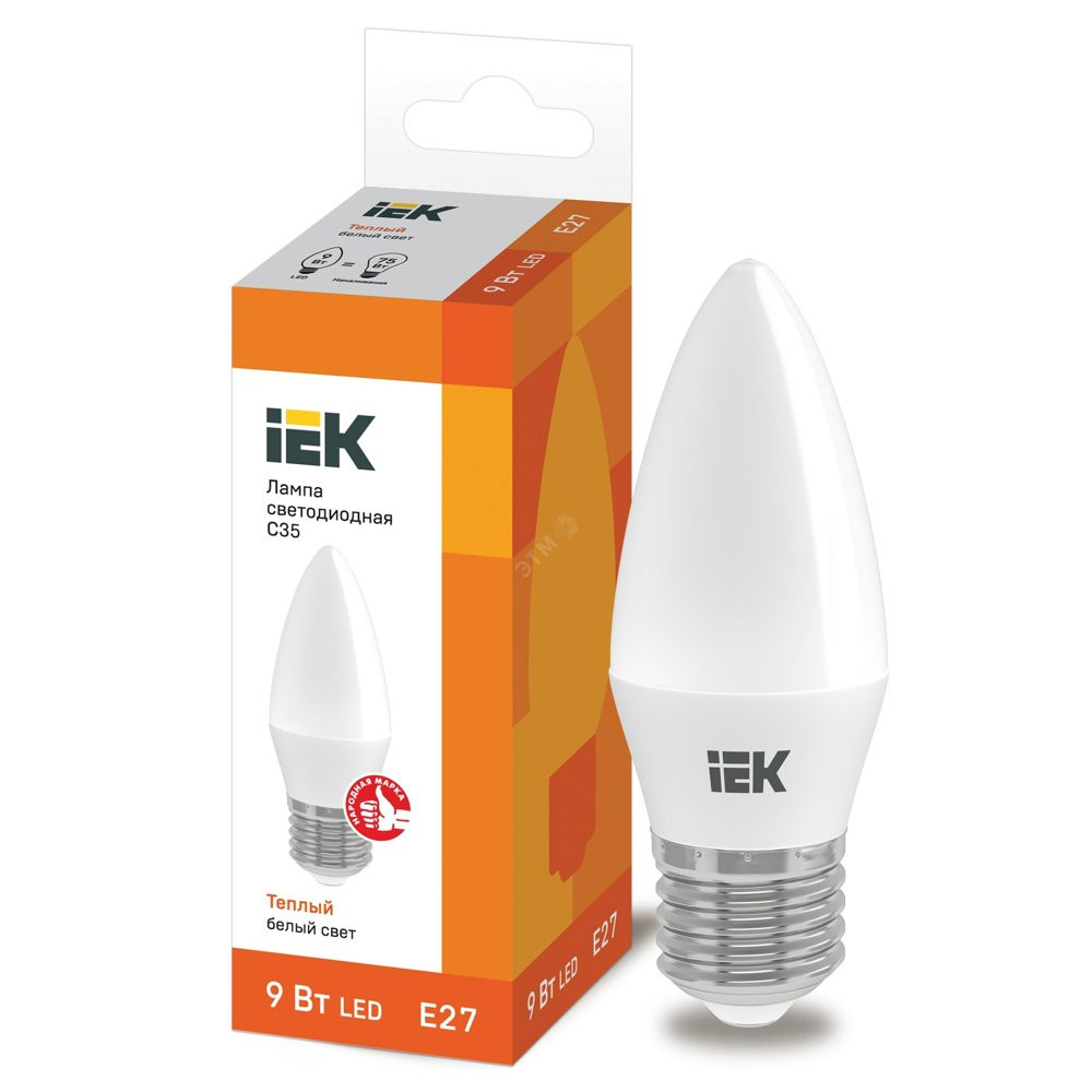 Лампа светодиодная LED 9вт Е27 тепло-белый матовая свеча ECO (LLE-C35-9-230-30-E27)
