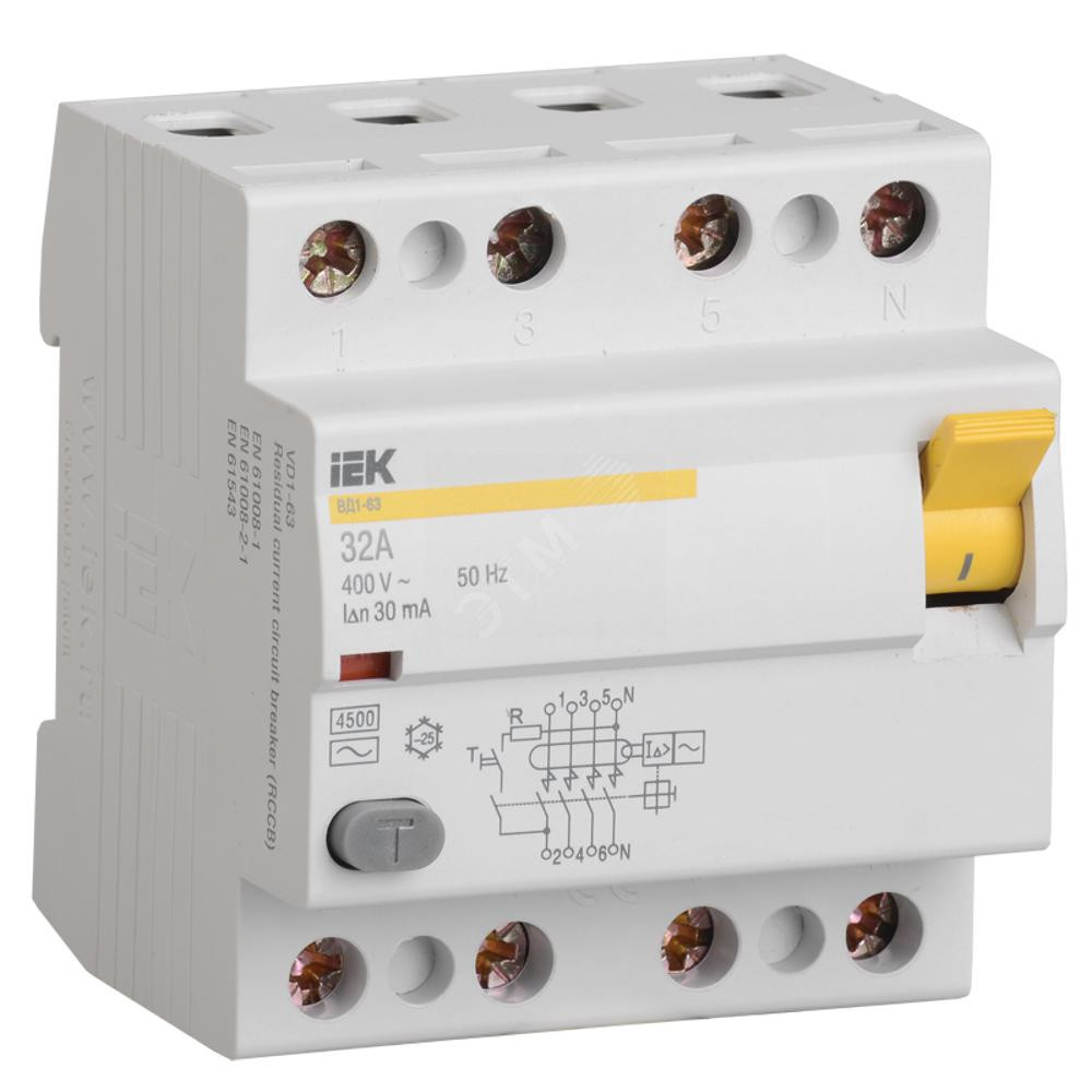 Выключатель дифференциального тока (УЗО) ВД1-63 4Р 16А 30мА А(Электромеханическое) (MDV11-4-016-030)