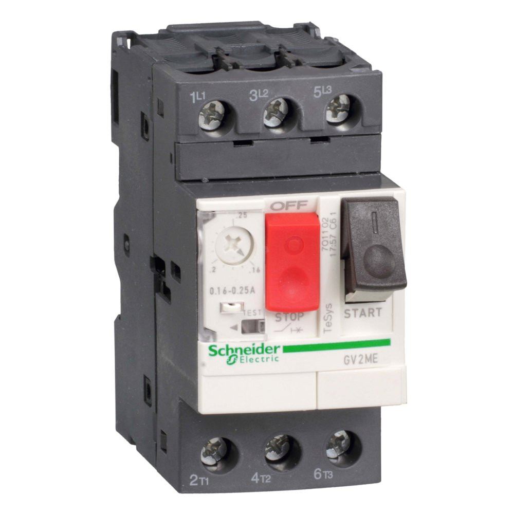 Выключатель автоматический для защиты электродвигателей 0.16-0.25А GV2 управление кнопками (GV2ME02)