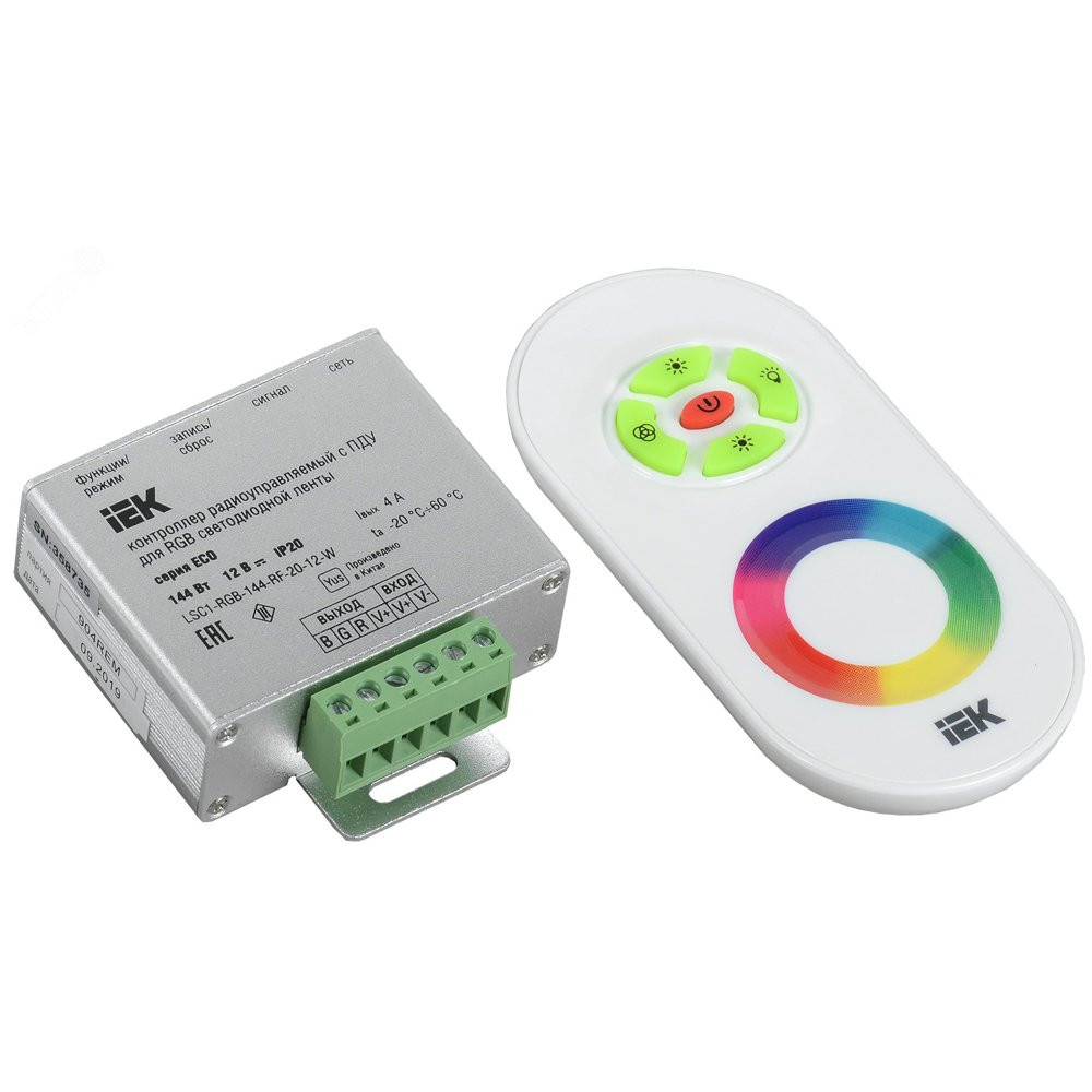 Контроллер с ПДУ радио RGB 3 канала 12В 4А 144Вт белый (LSC1-RGB-144-RF-20-12-W)