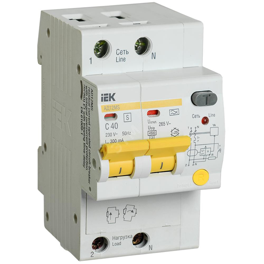 Выключатель автоматический дифференциальный АД12MS 2Р 40А 300мА (MAD123-2-040-C-300)