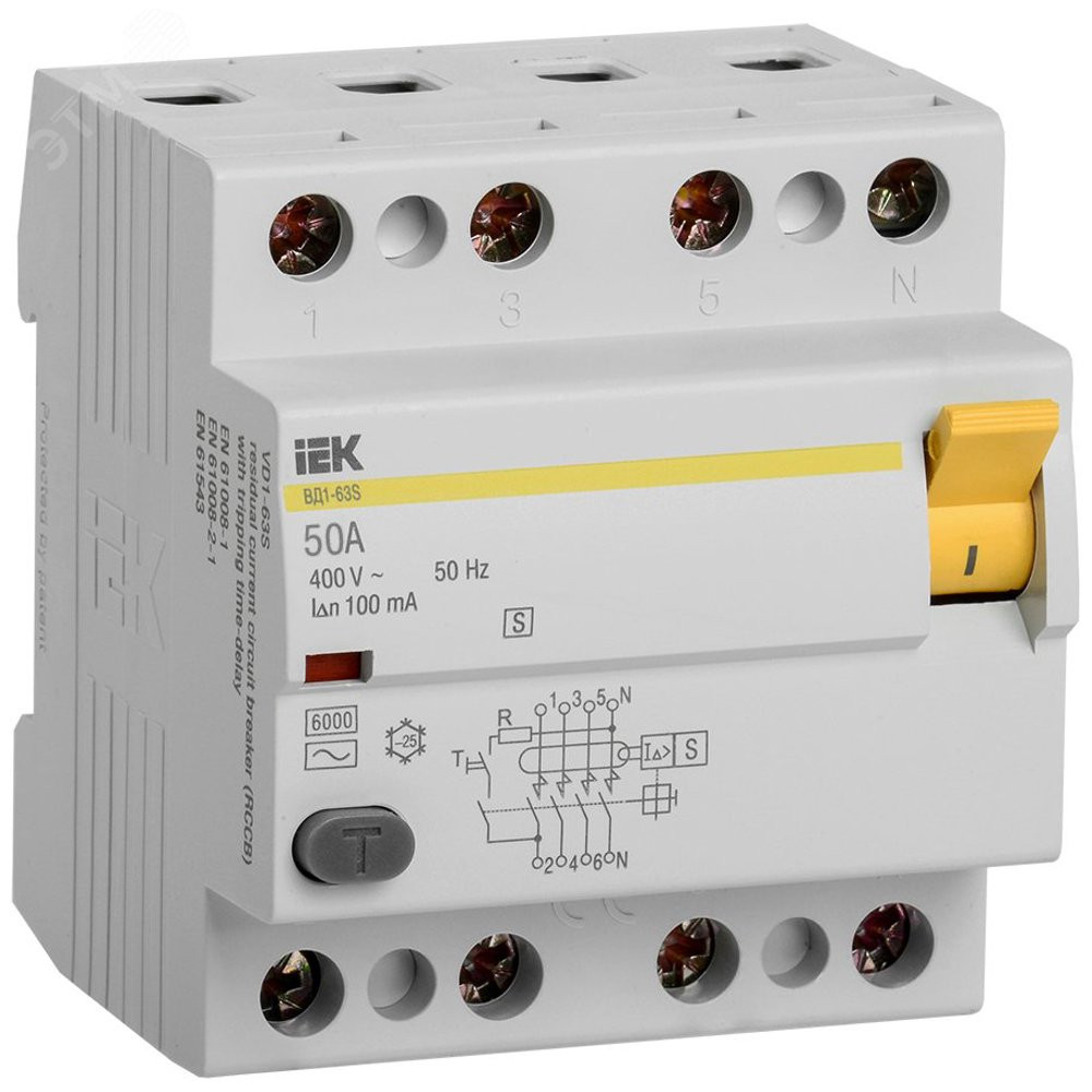 Выключатель дифференциального тока (УЗО) ВД1-63S 4Р 50А 100мА(Электромеханическое) (MDV12-4-050-100)
