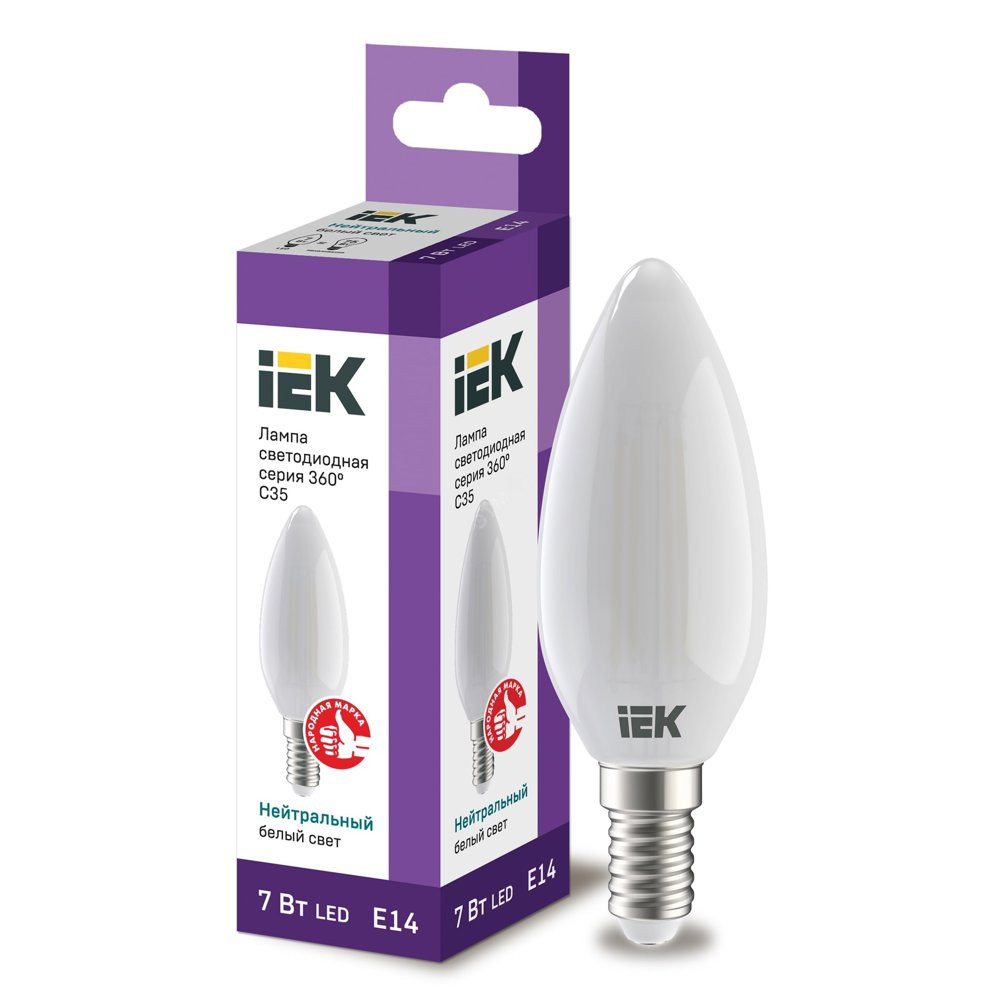 Лампа светодиодная LED 7вт Е14 белый матовая свеча FILAMENT (LLF-C35-7-230-40-E14-FR)