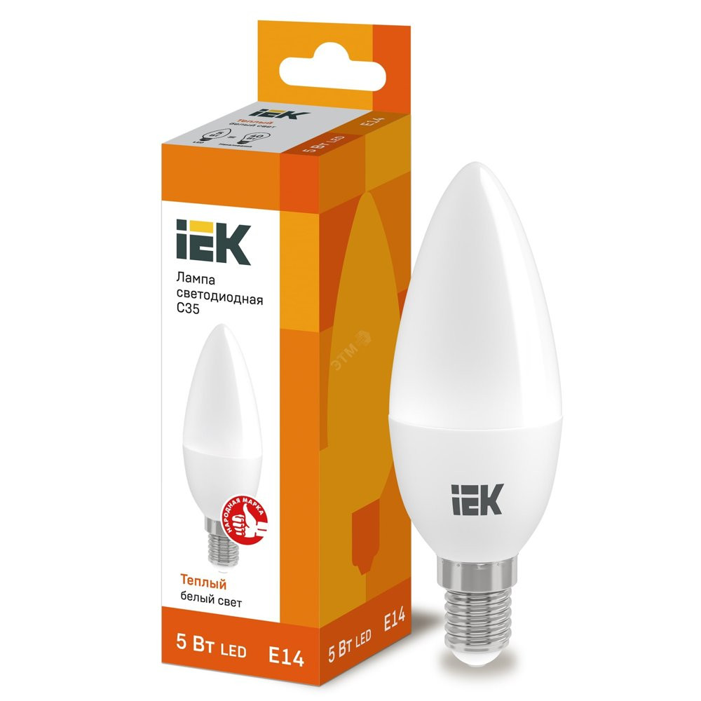 Лампа светодиодная LED 5вт E14 тепло-белый матовая свеча ECO (LLE-C35-5-230-30-E14)
