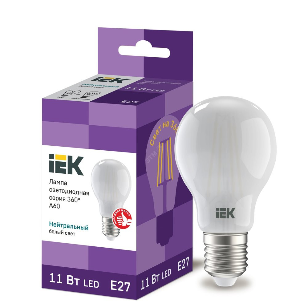 Лампа светодиодная LED 11вт Е27 белый матовый FILAMENT (LLF-A60-11-230-40-E27-FR)