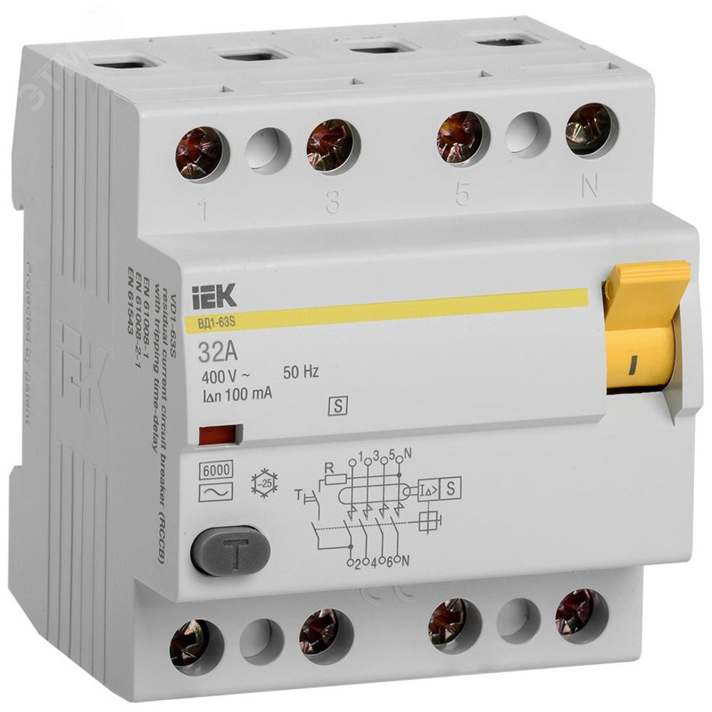 Выключатель дифференциального тока (УЗО) ВД1-63S 4Р 32А 100мА(Электромеханическое) (MDV12-4-032-100)