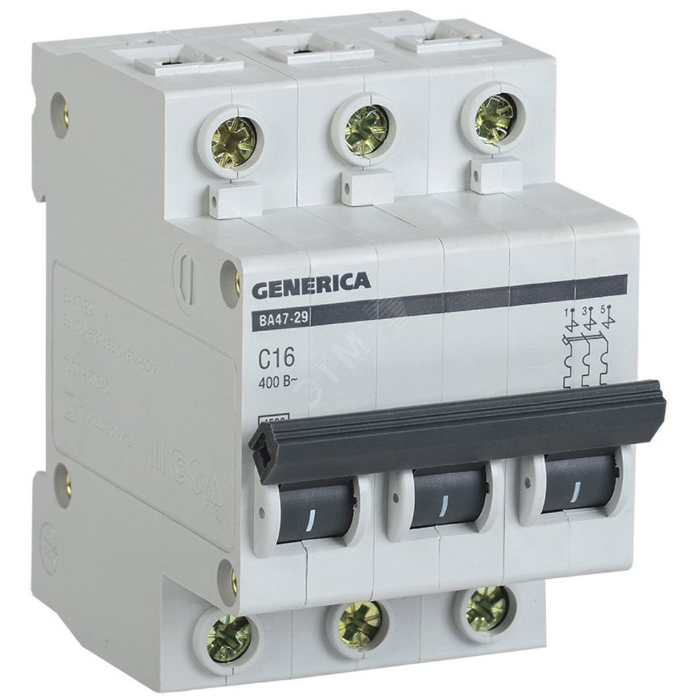 Выключатель автоматический трехполюсный 32А C ВА47-29 GENERICA  4.5кА (MVA25-3-032-C)