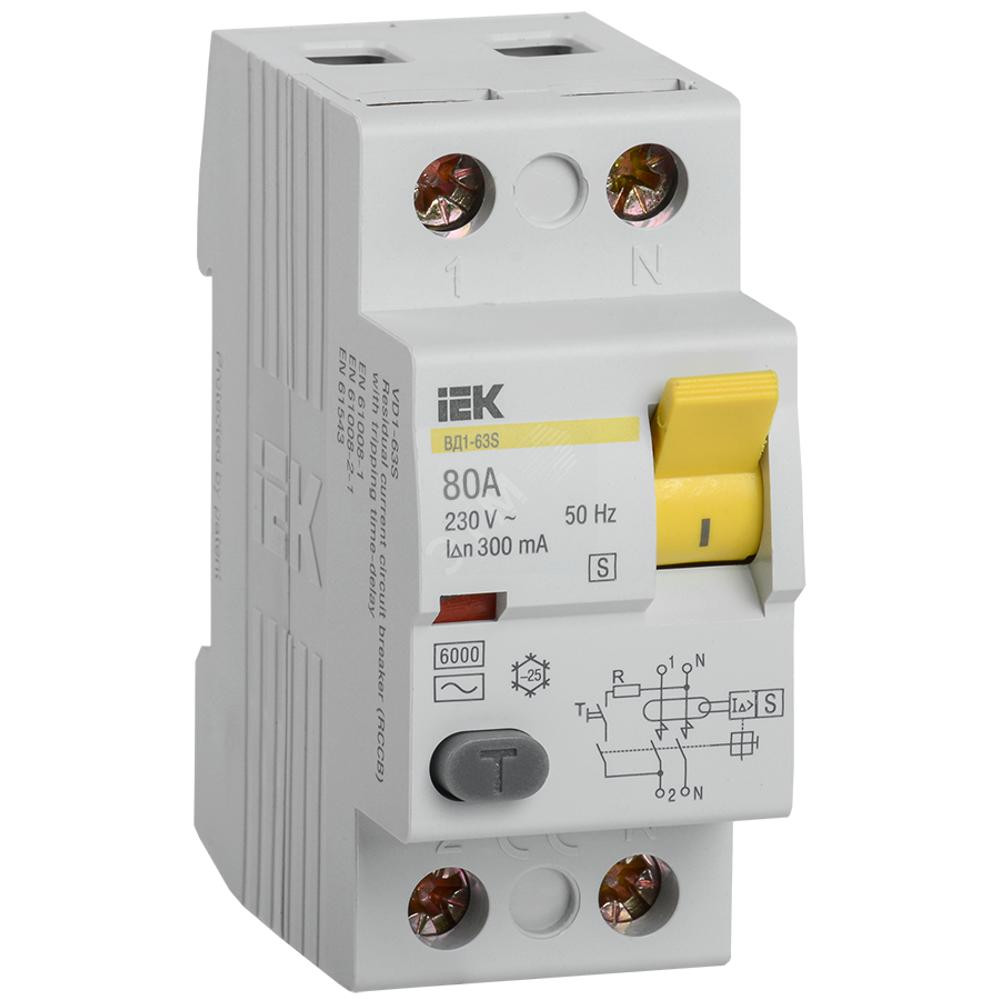 Выключатель дифференциального тока (УЗО) ВД1-63S 2Р 80А 300мА(Электромеханическое) (MDV12-2-080-300)