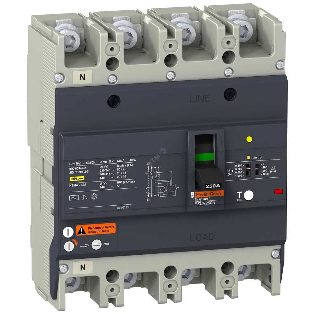 Выключатель автоматический дифференциальный АВДТ 25 KA/415 В 4П/3Т 160 A (EZCV250N4160)