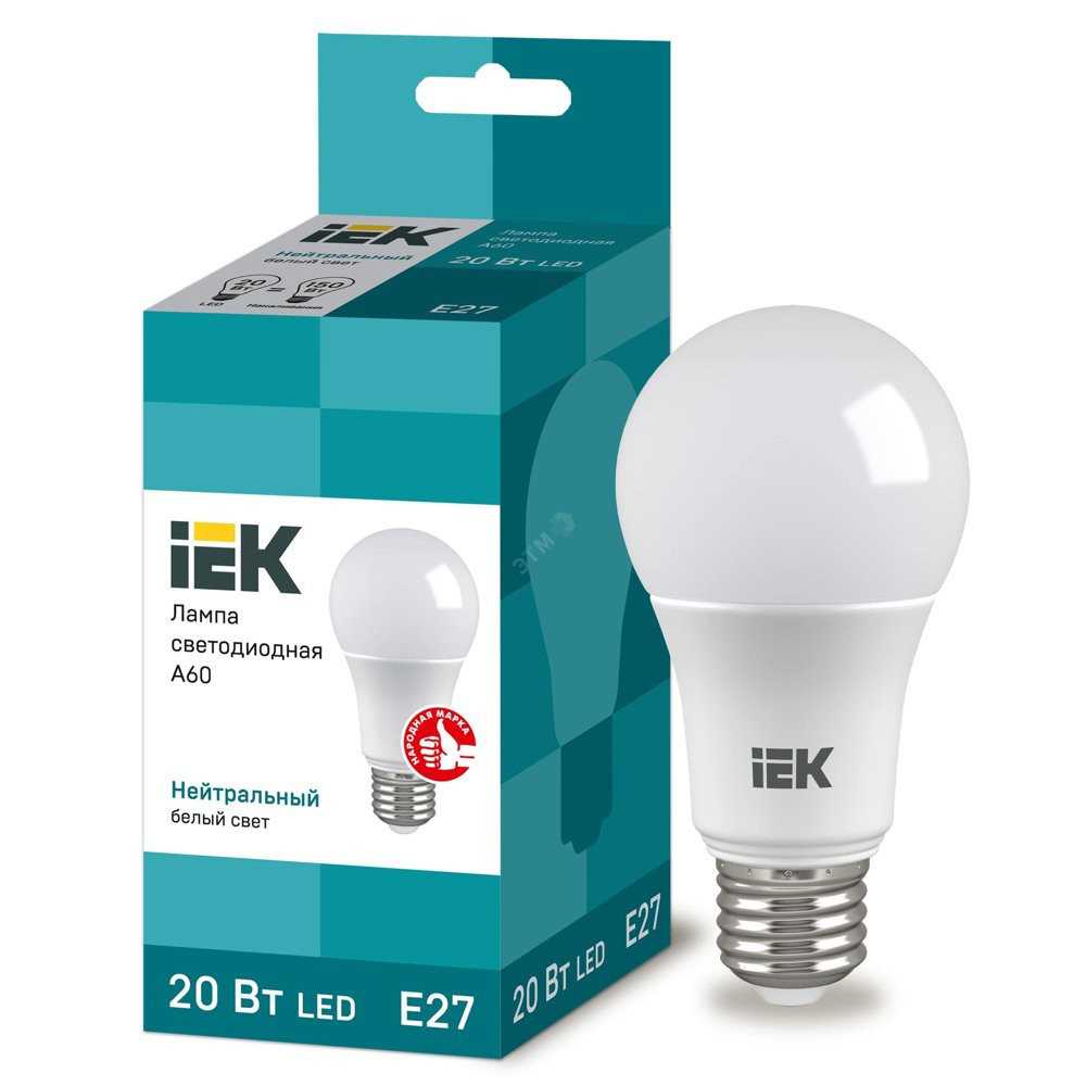 Лампа светодиодная LED 20вт Е27 белый ECO (LLE-A60-20-230-40-E27)