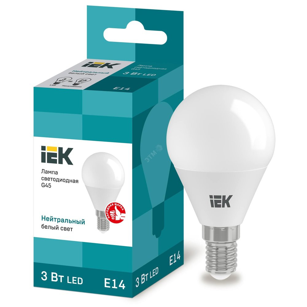 Лампа светодиодная LED 3вт E14 белый матовый шар ECO (LLE-G45-3-230-40-E14)