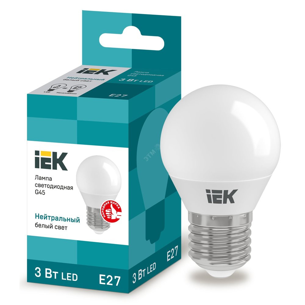 Лампа светодиодная LED 3вт E27 белый матовый шар ECO (LLE-G45-3-230-40-E27)