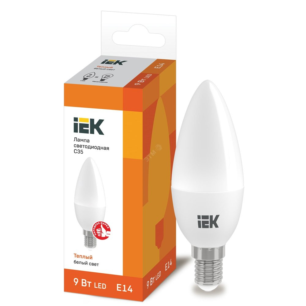Лампа светодиодная LED 9вт Е14 тепло-белый матовая свеча ECO (LLE-C35-9-230-30-E14)