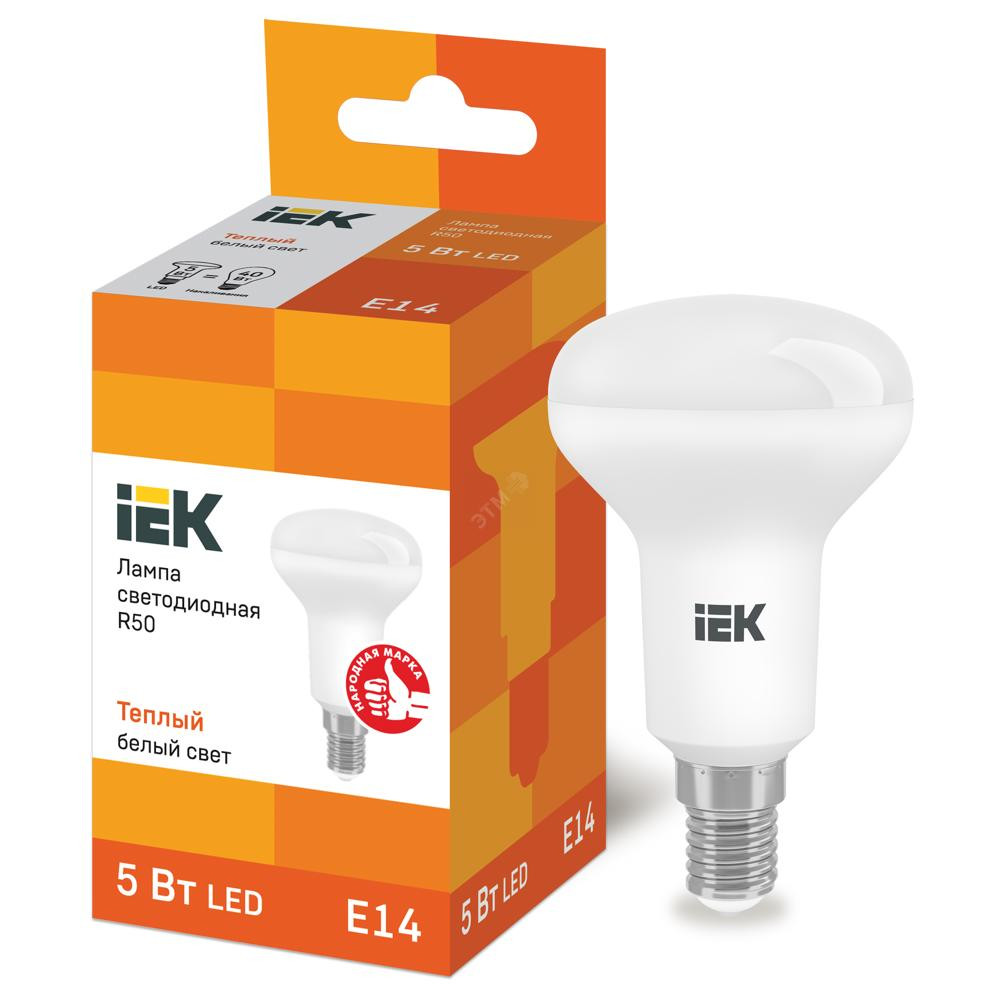 Лампа светодиодная LED рефлекторная 5вт E14 R50 тепло-белый ECO (LLE-R50-5-230-30-E14)