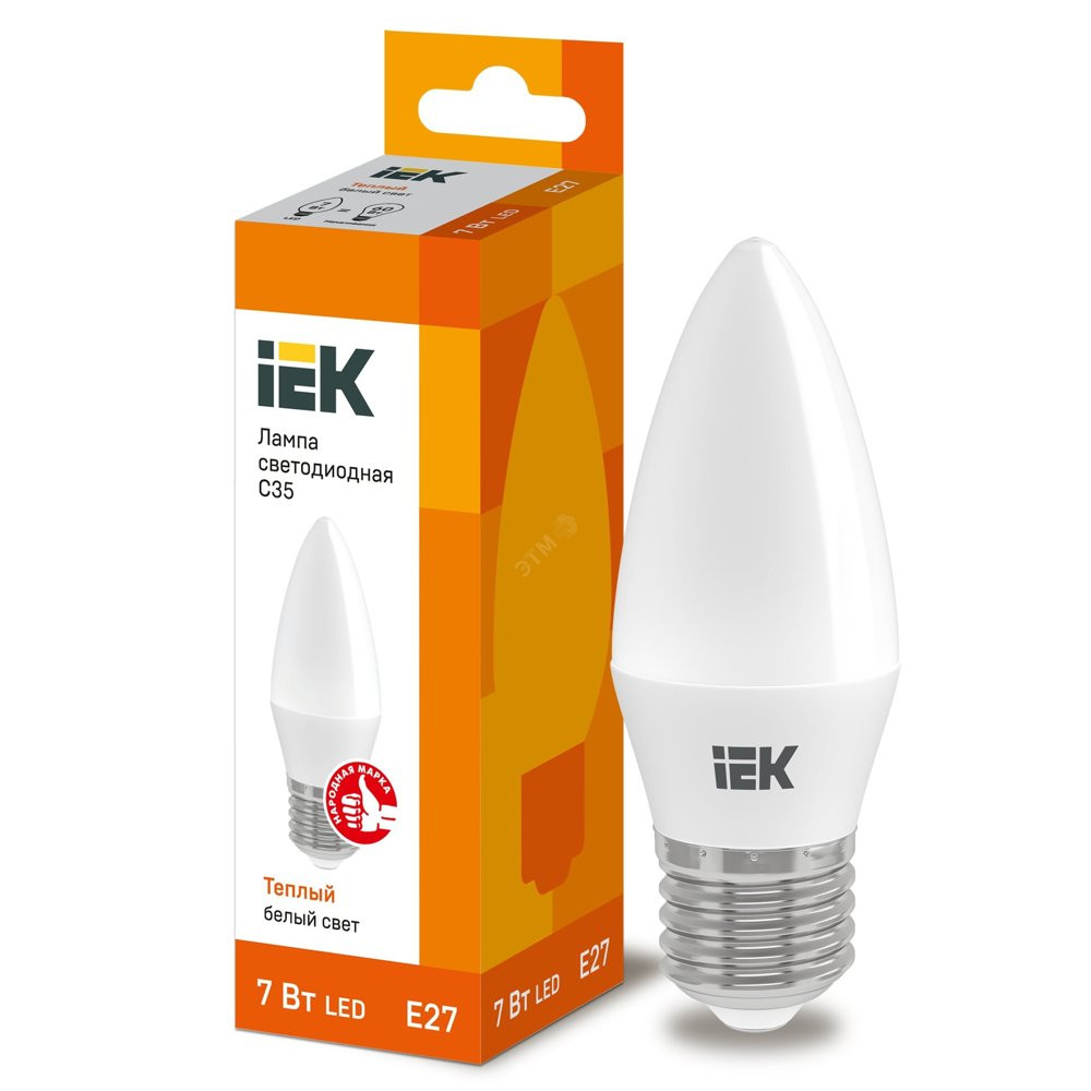 Лампа светодиодная LED 7вт Е27 тепло-белый матовая свеча ECO (LLE-C35-7-230-30-E27)